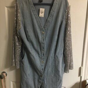 NEW Ashley Stewart Dress - Faded Denim & Silver - Size 14 or Large  Top1